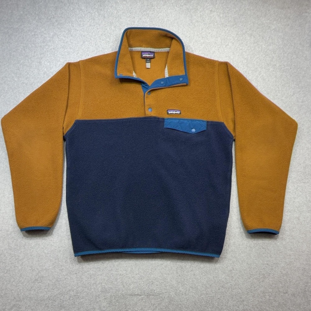 Patagonia Lightweight Synchilla Snap-T Pullover Mens Medium Blue Brown Fleece